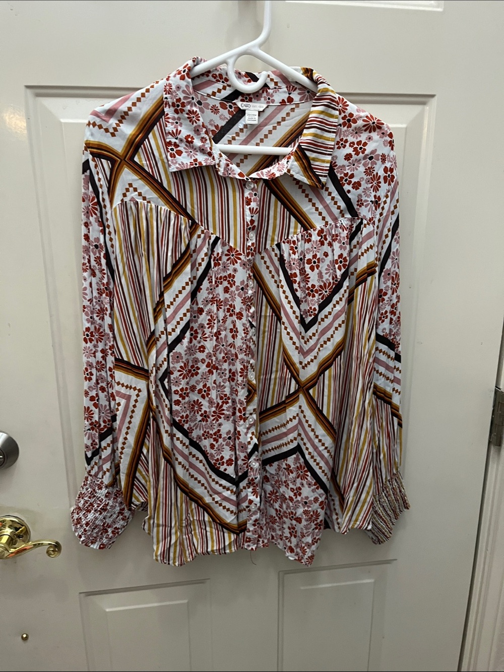 Cato Rust Floral & Stripe Button-Front Blouse